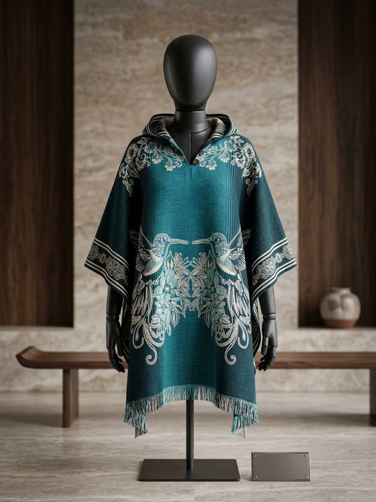 Hummingbirds HandMade Wool Poncho