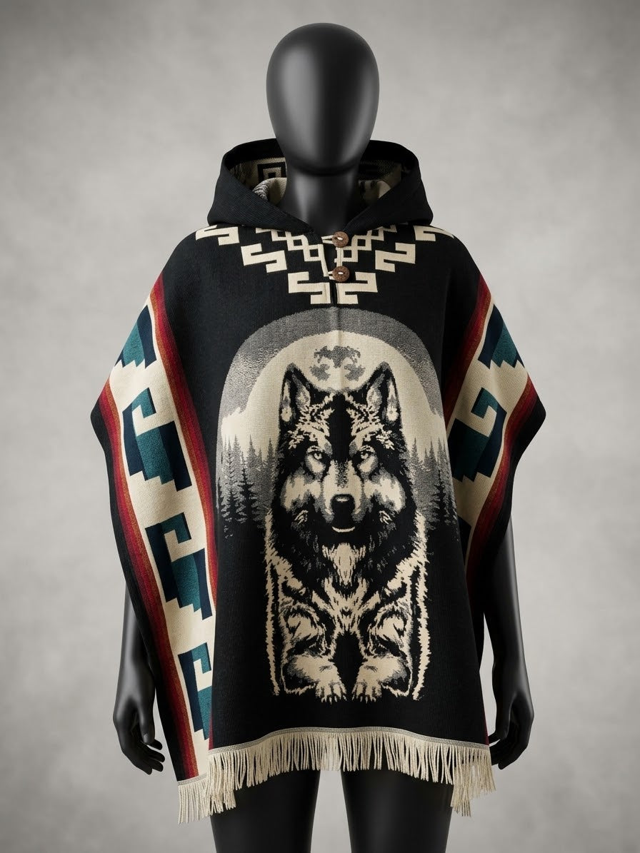 Moon Wolf  HandMade Wool Poncho