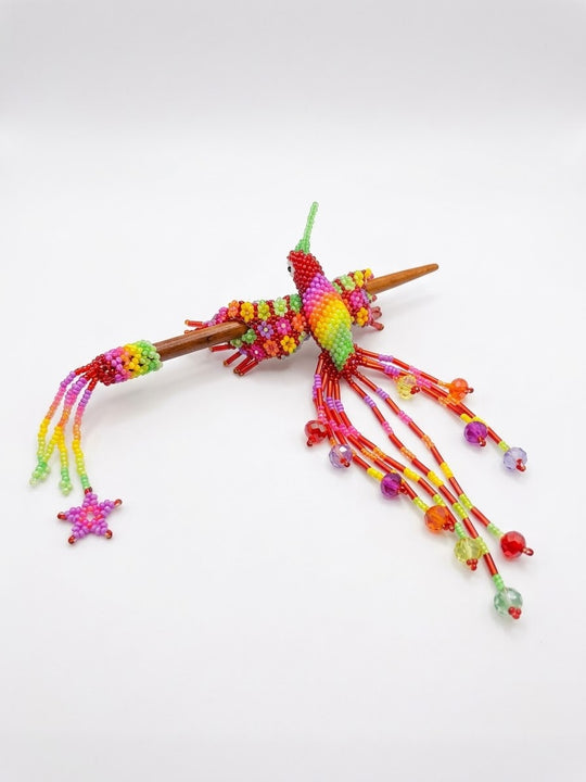 Red &amp; Black Hummingbird Beaded Hair Stick