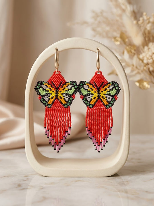 Red Beaded Dancing Wing Earrings