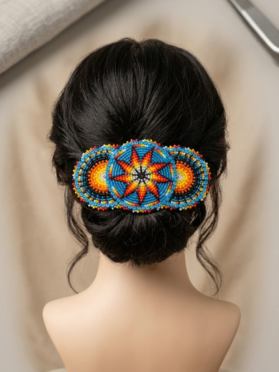 Blue sky Native American Beaded Barrettes