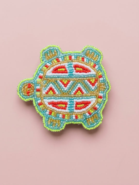 Barrette tortue perlée Accent vert