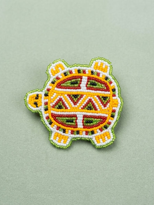 Beaded turtle Barrette Yellow accent