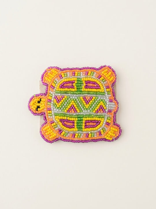 Beaded turtle Barrette Yellow accent
