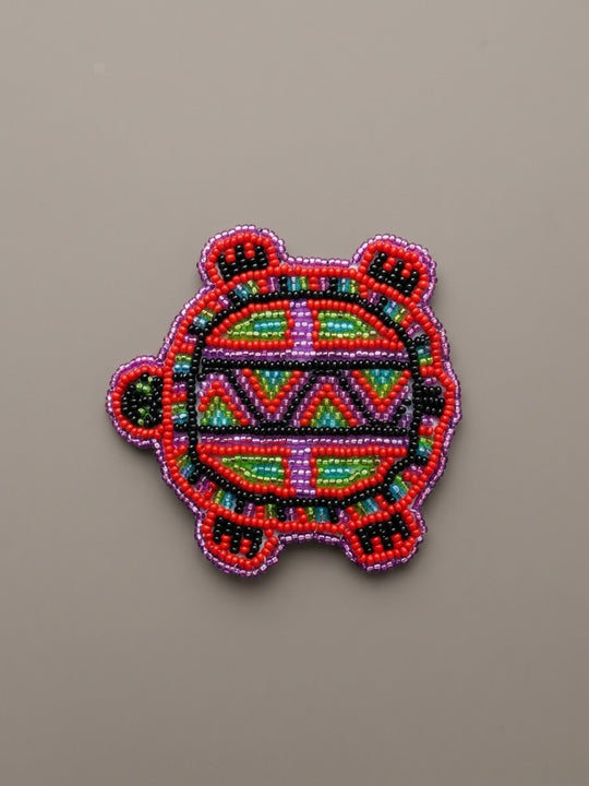 Beaded turtle Barrette Red accent