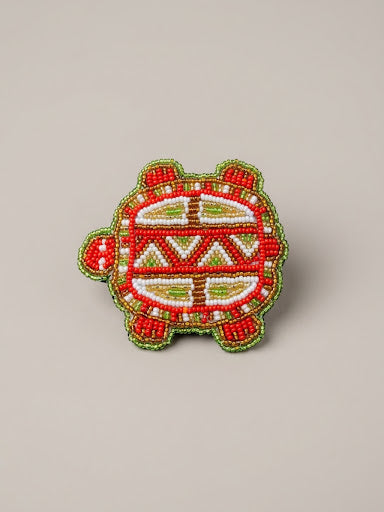 Beaded turtle Barrette Red accent
