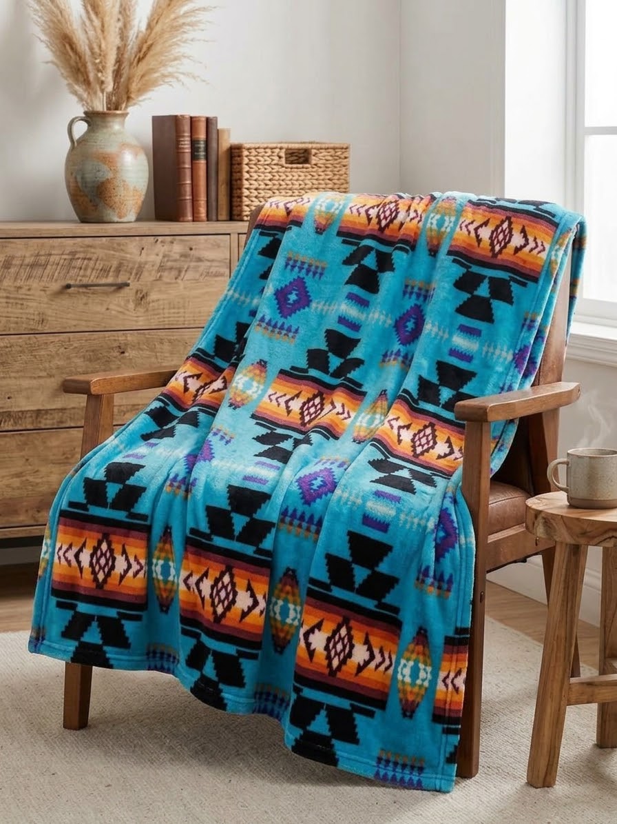 Southwest Pattern Throw Blanket (Sky Blue)
