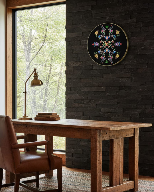 Blossomed Flower Black Native Wall Clock