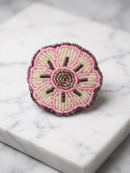 White Beaded Flower Barrette