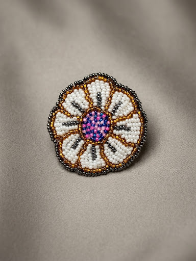 White Beaded Flower Barrette