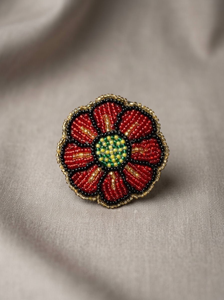 Red Beaded Flower Barrette
