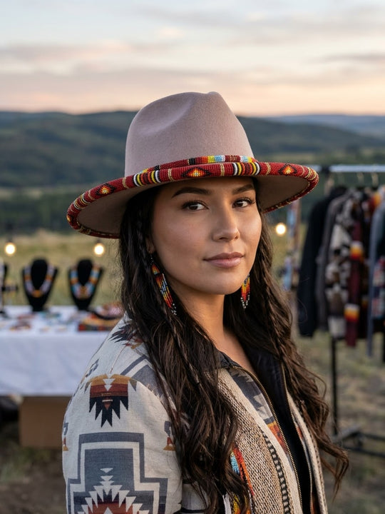 Size-57 Handmade Beaded Hat (Beige)