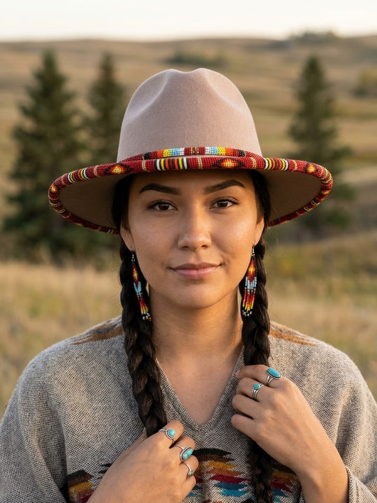 Size-57 Handmade Beaded Hat (Beige)