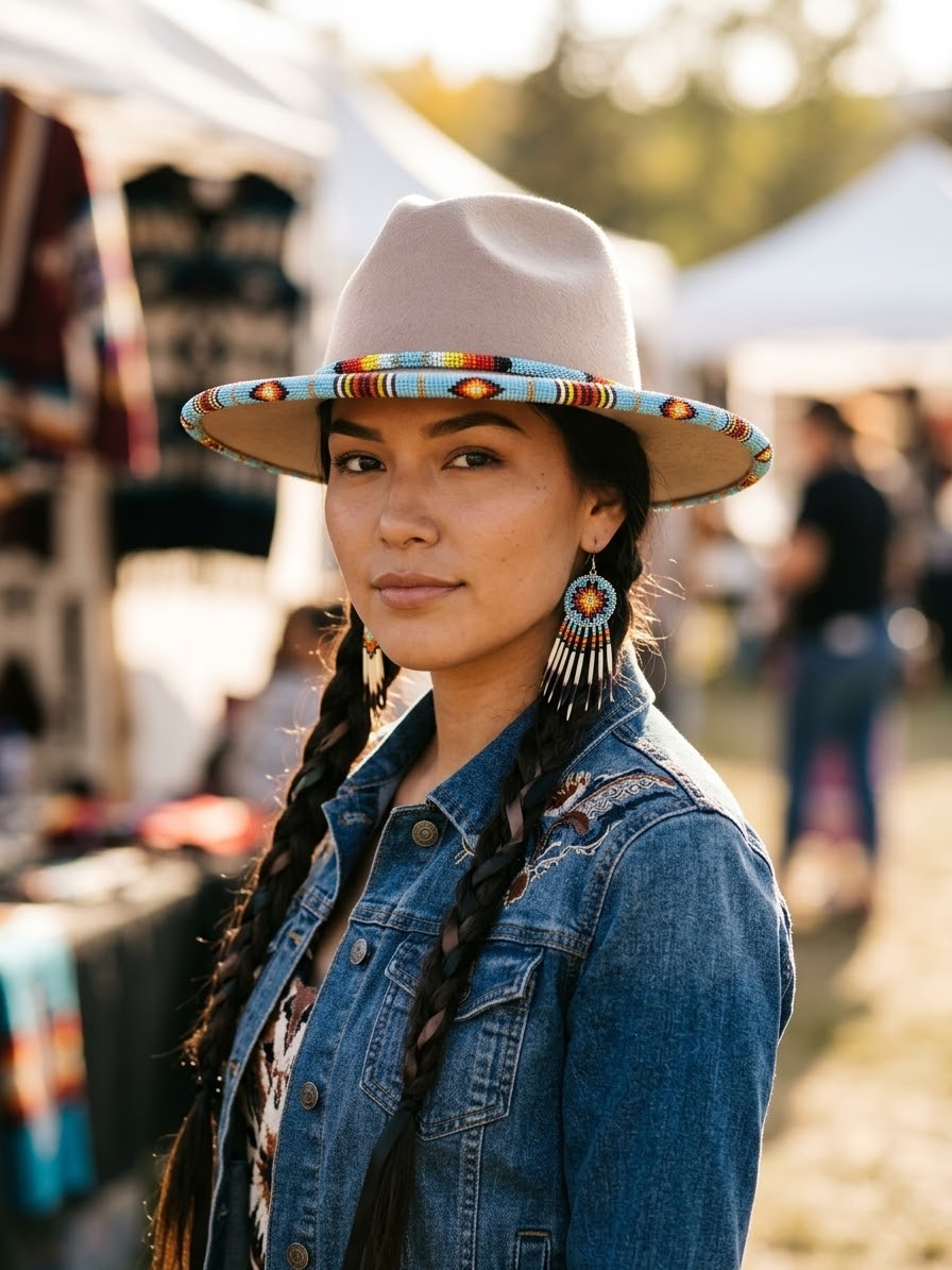 Size-57 Handmade Beaded Hat (Beige)