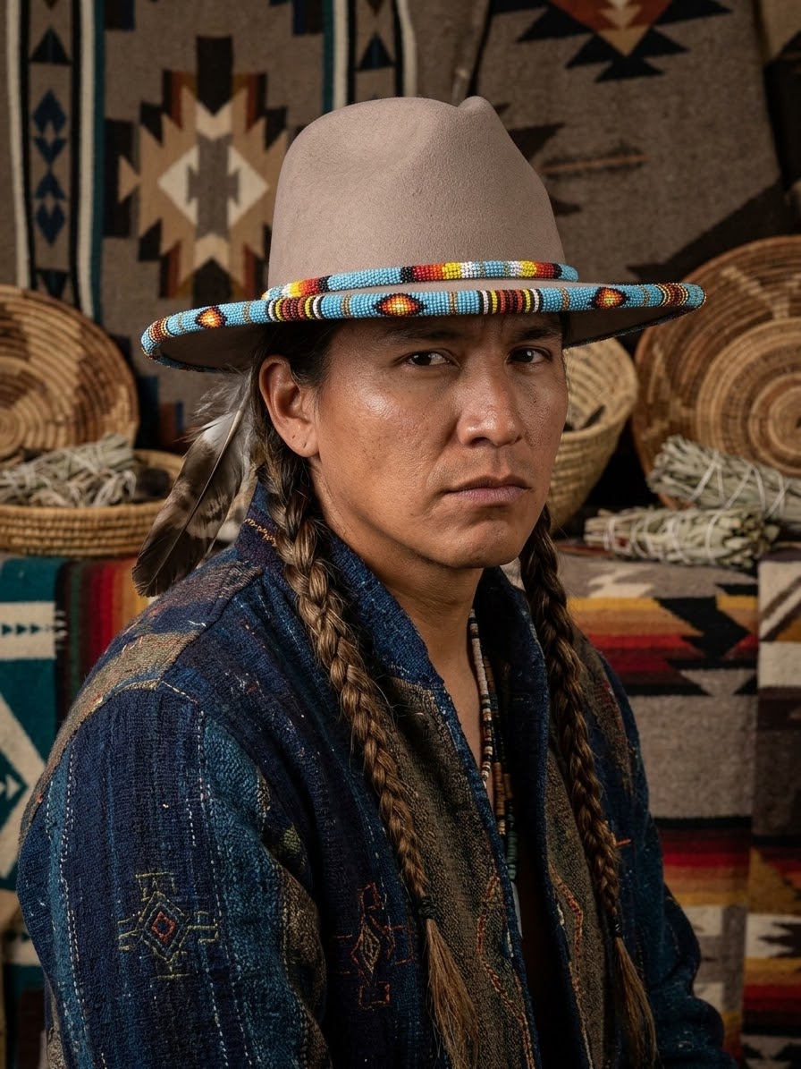 Size-57 Handmade Beaded Hat (Beige)