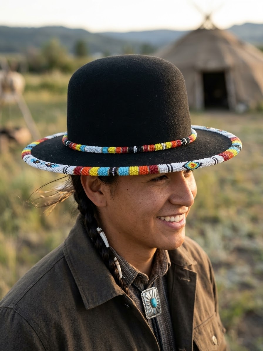 Size-59 Handmade Beaded Hat (Rounded Top)