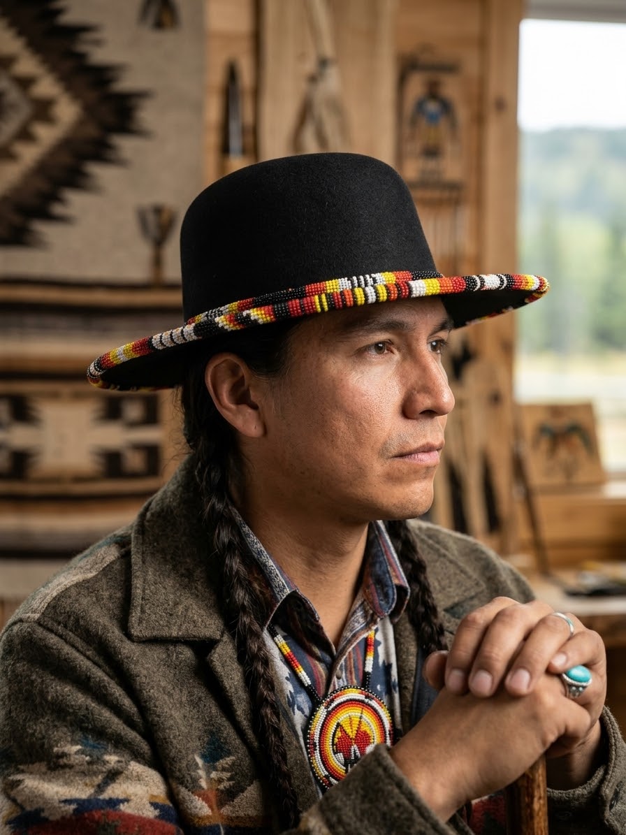 Size-61 Beaded Circular Brim Felt Hats
