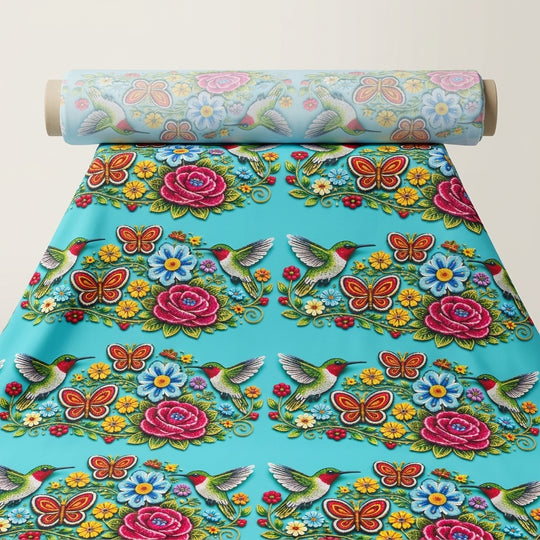 Turquoise humming bird Fabric