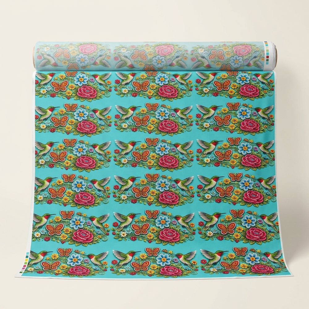 Turquoise humming bird Fabric