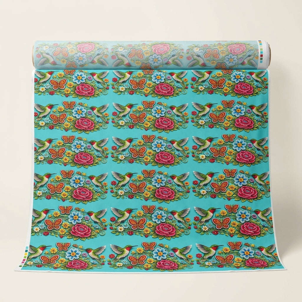 Turquoise humming bird Fabric