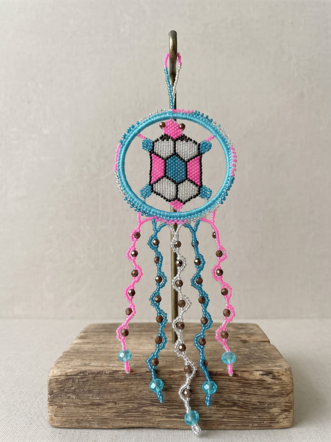 Blue and Pink Beaded Turtle Ornament