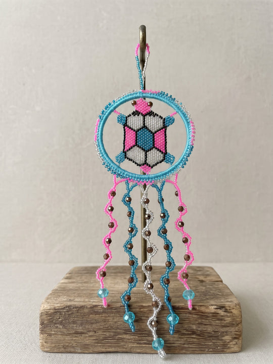 Blue and Pink Beaded Turtle Ornament