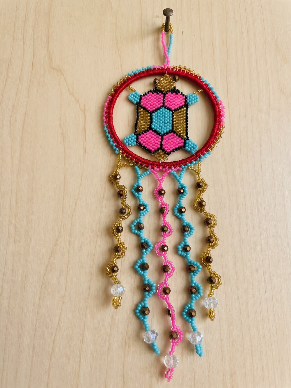 Blue and Pink Beaded Turtle Ornament