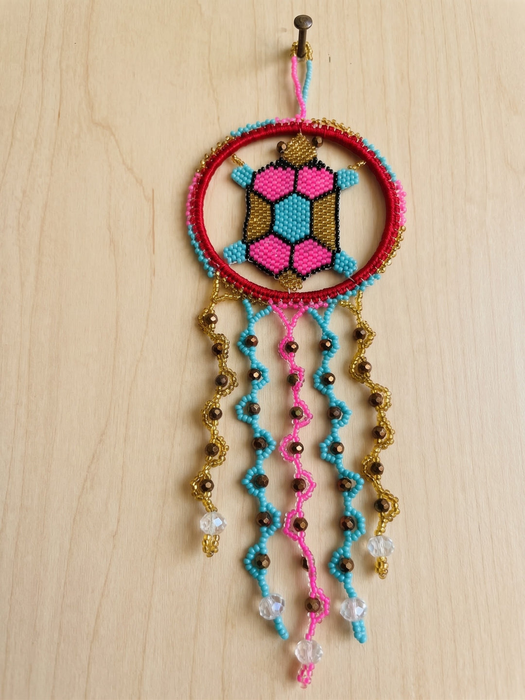 Blue and Pink Beaded Turtle Ornament