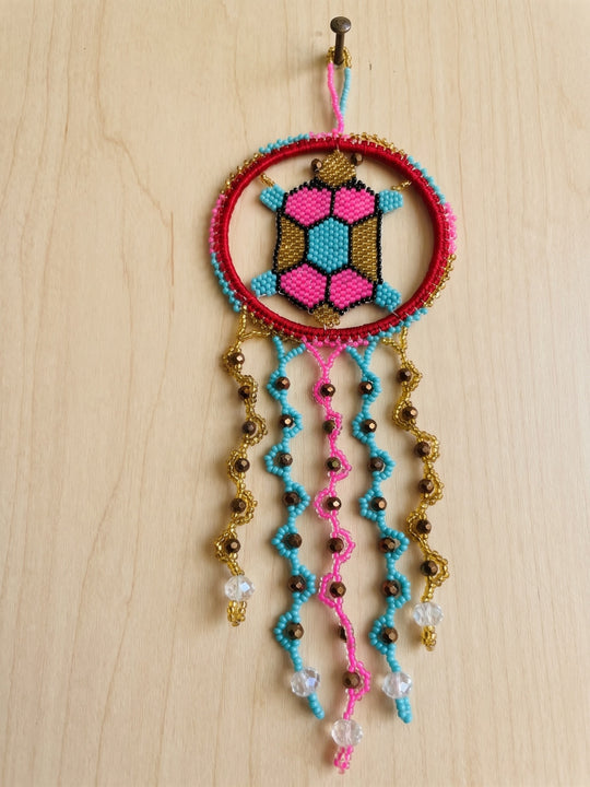 Blue and Pink Beaded Turtle Ornament