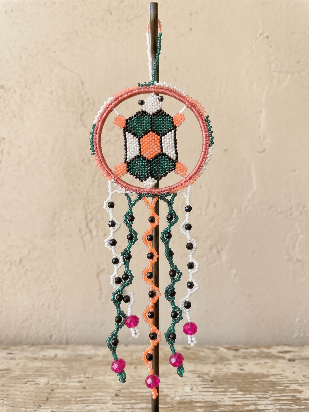 Blue and Pink Beaded Turtle Ornament