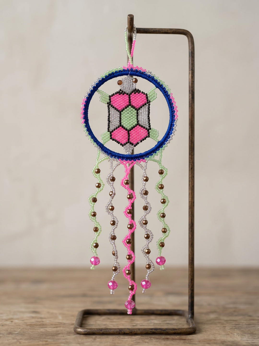 Dark /pink Beaded Turtle Ornament