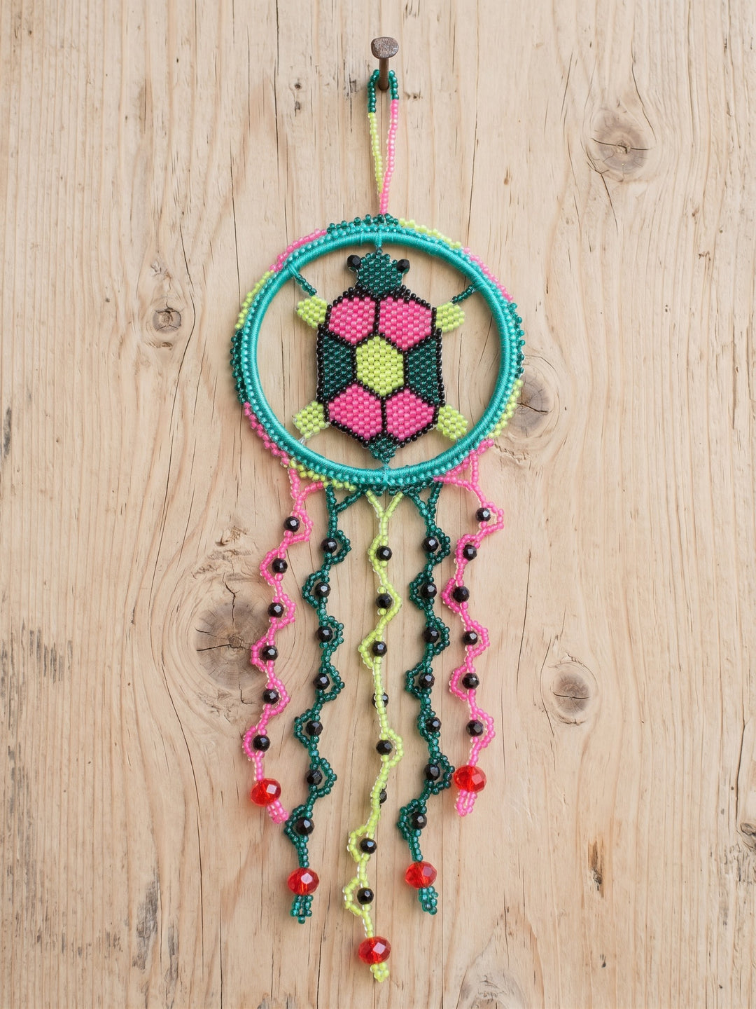 Pink / turquoise Beaded Turtle Ornament