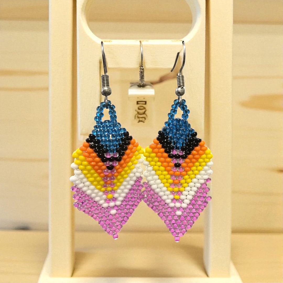 OldTribes™ celestial and light purple Beaded Feather Drop Earrings