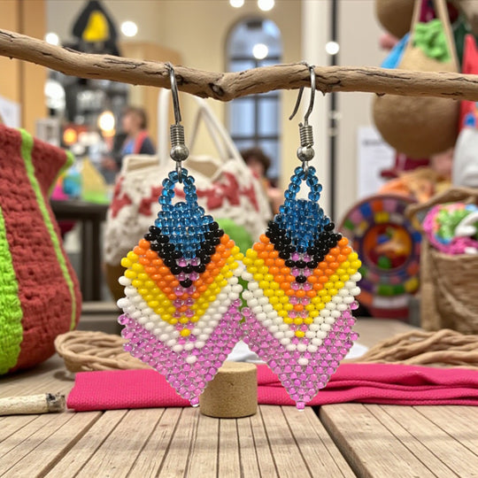 OldTribes™ celestial and light purple Beaded Feather Drop Earrings