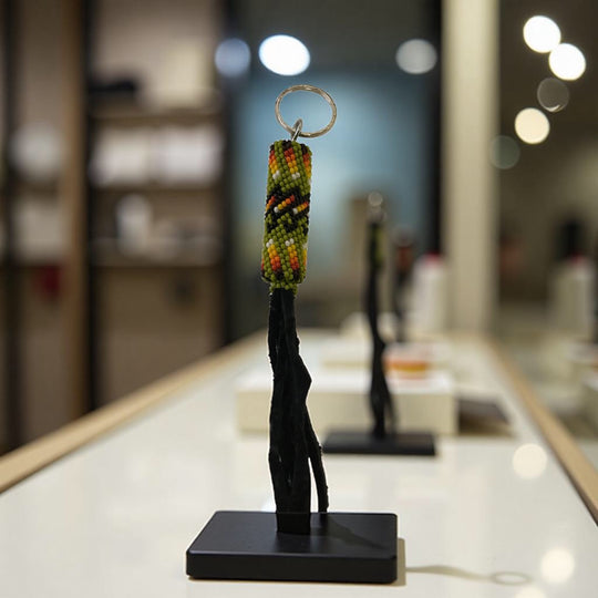 OLDTRIBES™ light green and black Handcrafted Beaded Keychain