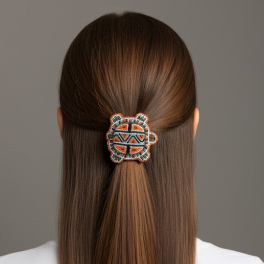 Beaded turtle Barrette orange accent