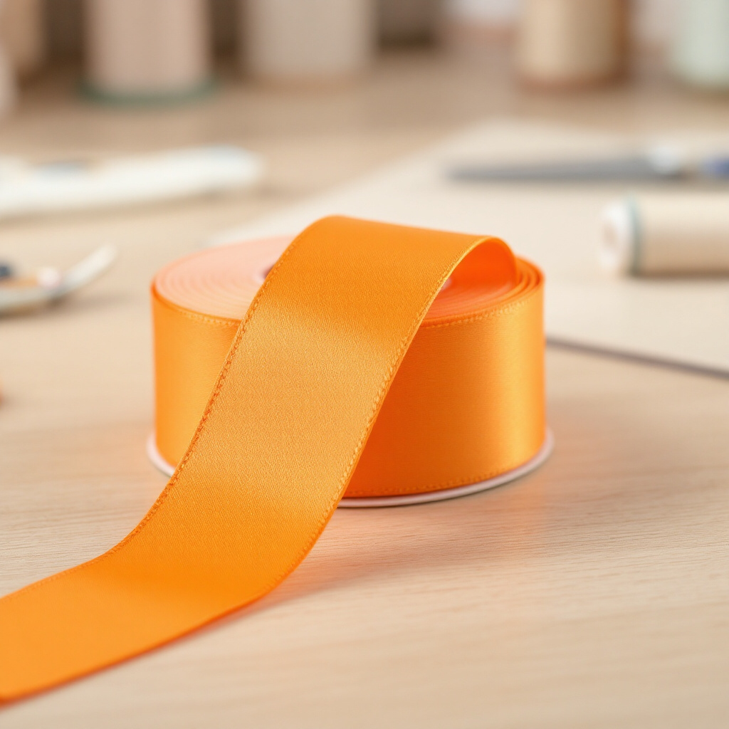 Satin Ribbon Double Face- Orange- 3.8 cm Wide
