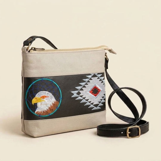 Eagle Embroidered Leather Crossbody Bag