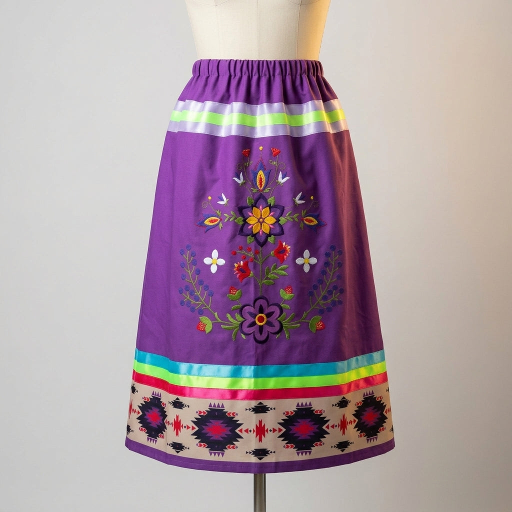 Floral Embroidered Ribbon Skirt
