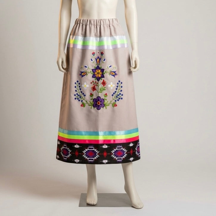 Floral Embroidered Ribbon Skirt