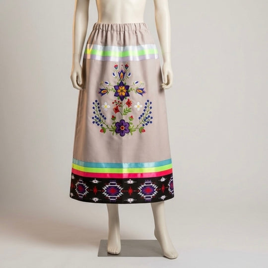 Floral Embroidered Ribbon Skirt