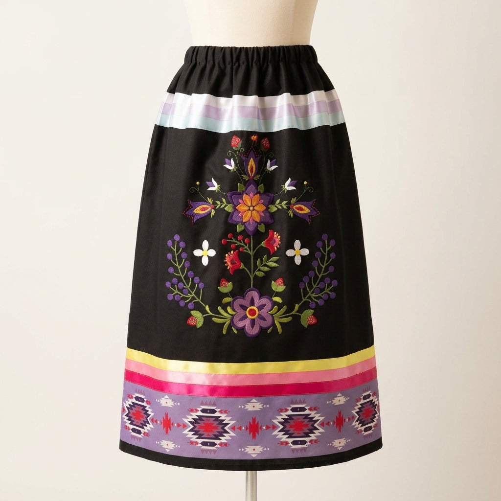 Floral Embroidered Ribbon Skirt