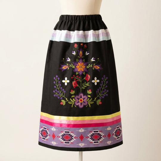 Floral Embroidered Ribbon Skirt