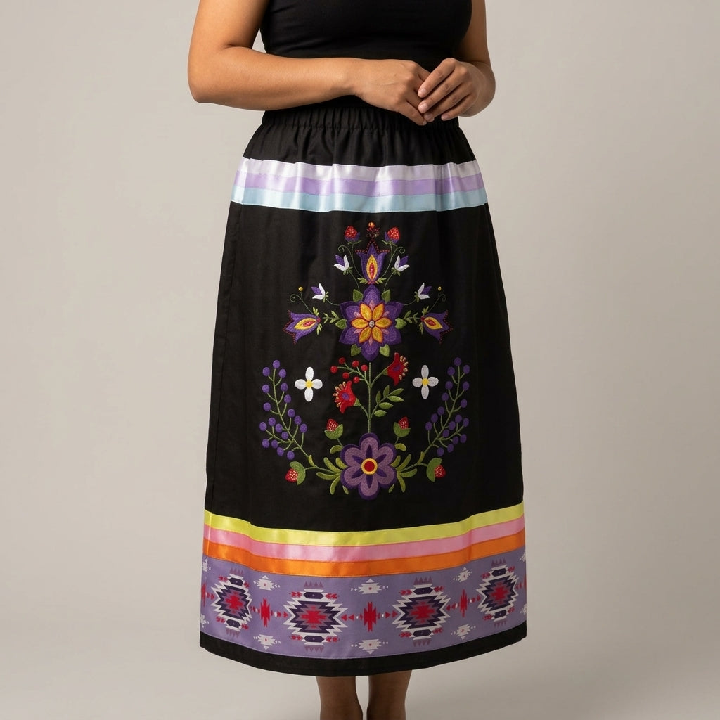 Floral Embroidered Ribbon Skirt
