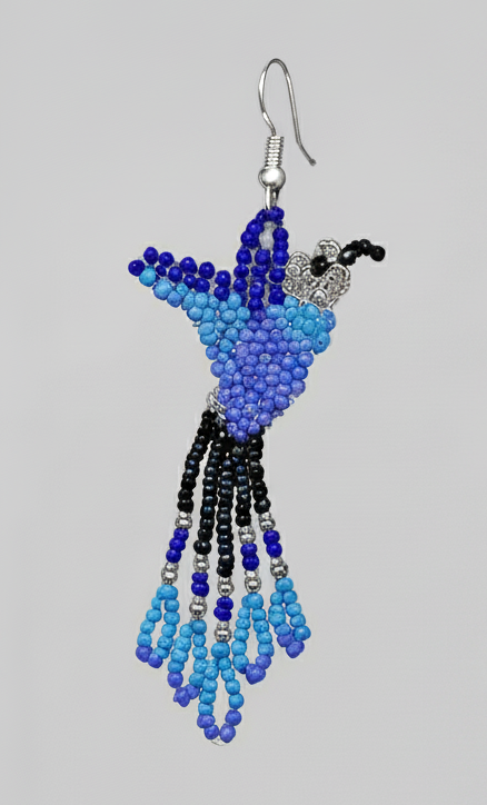 Handmade Beaded Hummingbird Earrings – Blue
