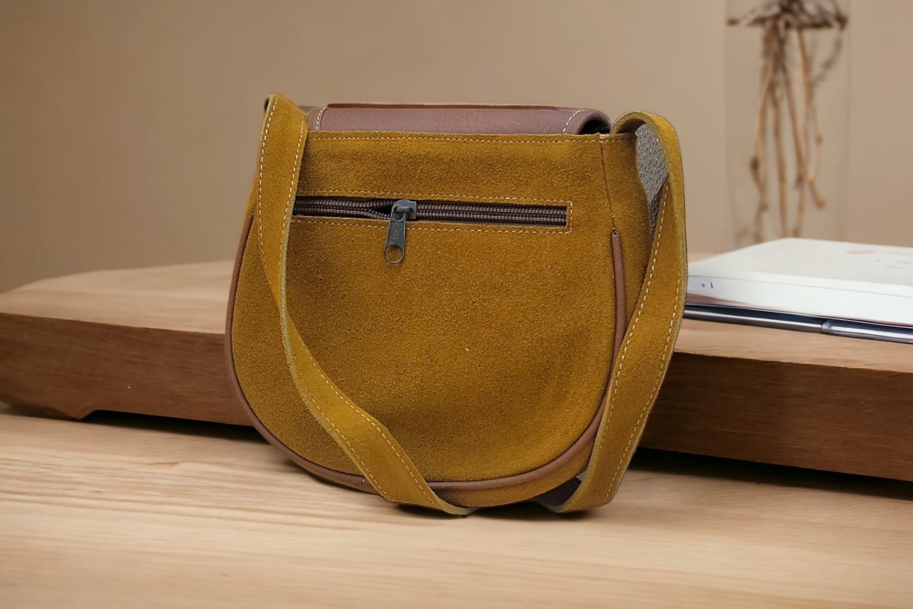 Camel arrow Leather Embroidery Crossbody Purse 8X7 INCH i