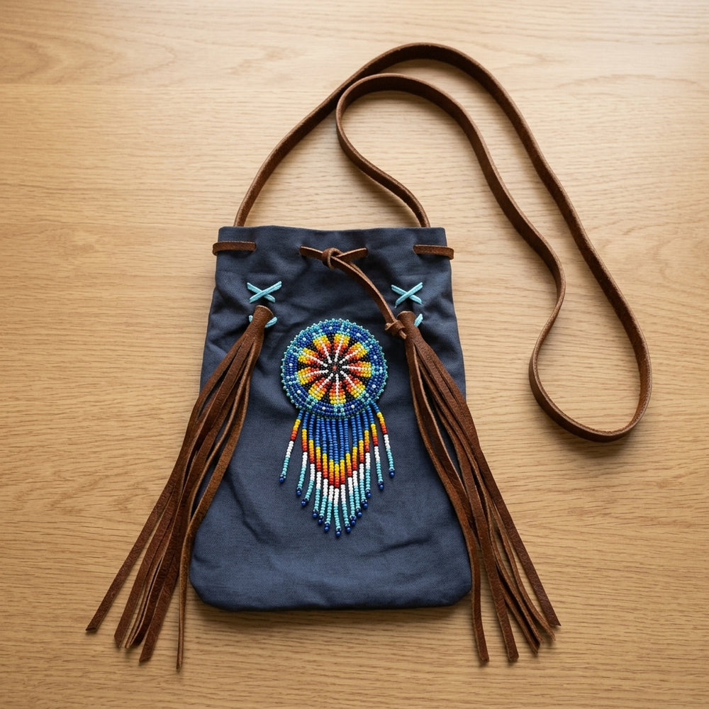 Beaded Suede Phone Pouch ~ Sage & Fringe Rosette