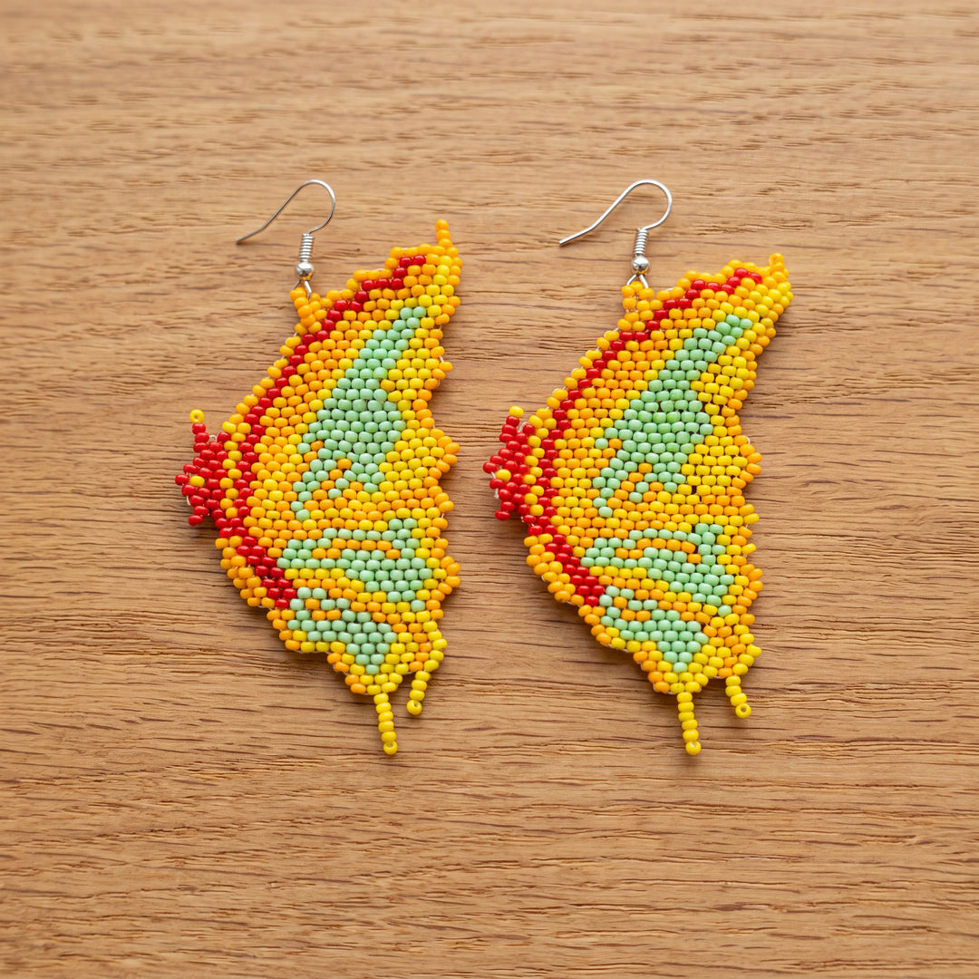 Beaded Feather Earrings — Harvest Colourways
