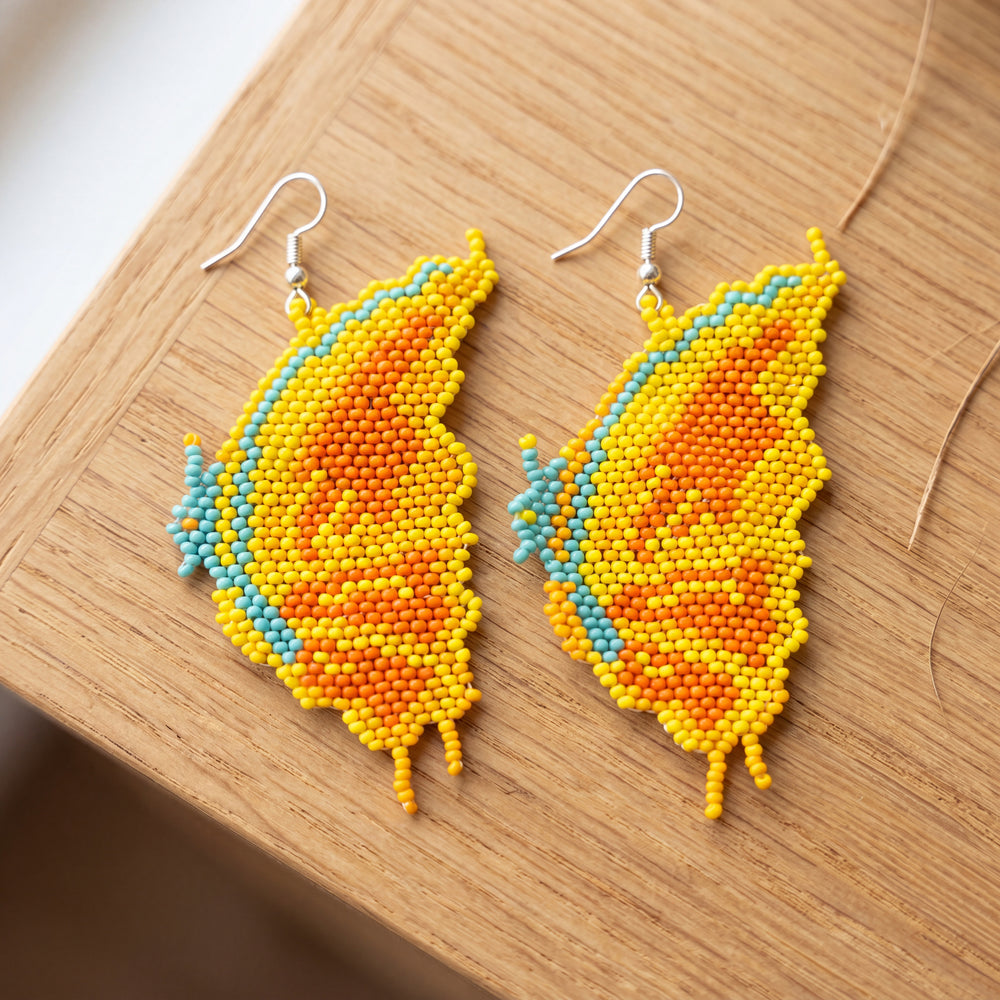 Beaded Feather Earrings — Harvest Colourways