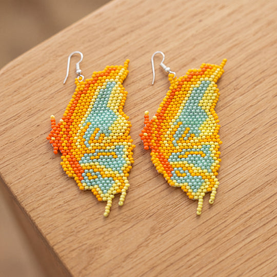 Beaded Feather Earrings — Harvest Colourways